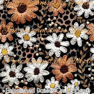 Embellished Daisies on Leopard - Fabric