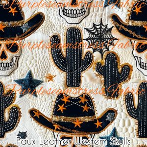 Faux Leather Western Skulls - Fabric