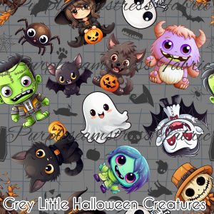 Grey Little Halloween Creatures - Fabric