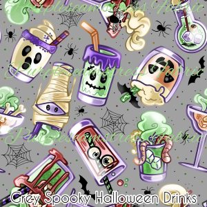 Grey Spooky Halloween Drinks - Fabric