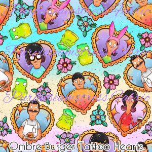 Ombre Burger Tattoo Hearts - Fabric