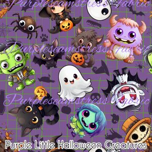 Purple Little Halloween Creatures - Fabric