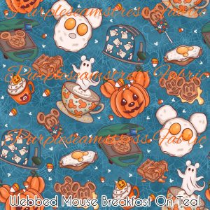 Webbed Mouse Breakfast On Teal - Fabric