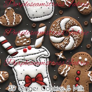 3D Ginger Cookies & Milk - Fabric