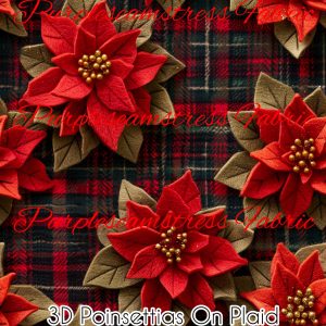 3D Poinsettia On Plaid - Fabric