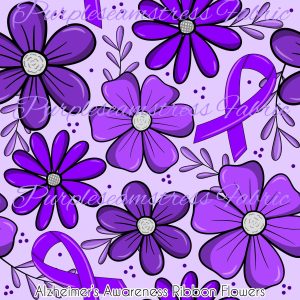 Alzheimer's Awareness Ribbons Flowers - Fabric