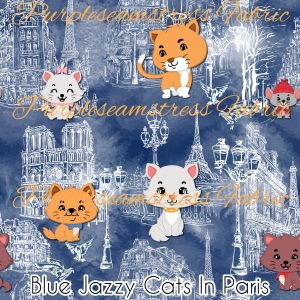 Blue Jazzy Cats in Paris - Fabric