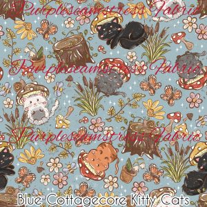 Blue Cottagecore Kitty Cats - Fabric