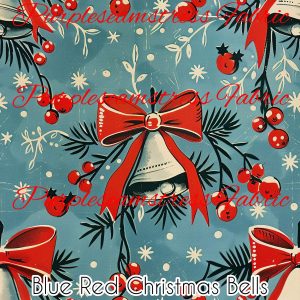 Blue Red Christmas Bells - Fabric