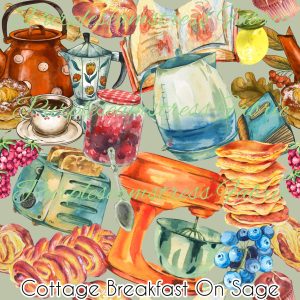 Cottage Breakfast On Sage - Fabric