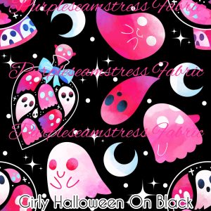 Girly Halloween On Black - Fabric