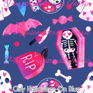 Girly Halloween on Blue - Fabric