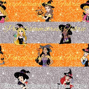 Glittering Halloween Princess Stripes - Fabric
