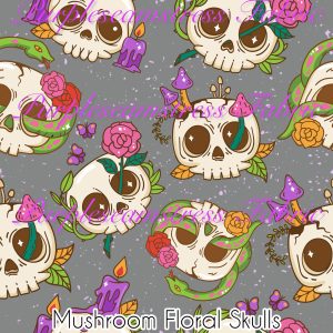 Mushroom Floral Skulls - Fabric