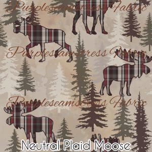Neutral Plaid Moose - Fabric