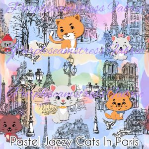 Pastel Jazzy Cats in Paris - Fabric