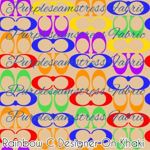 Rainbow C Designer On Khaki - Fabric