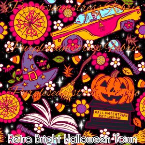 Retro Bright Halloween Town - Fabric