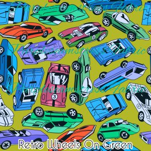 Retro Wheels on Green - Fabric