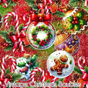 Vintage Christmas Baubles - Fabric