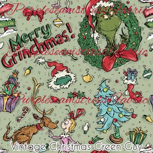 Vintage Christmas Green Guy - Fabric