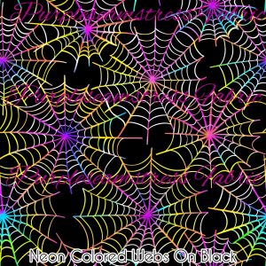 Neon Colored Webs on Black - Fabric