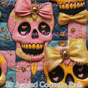 3D Jeweled Coquette Skulls - Fabric