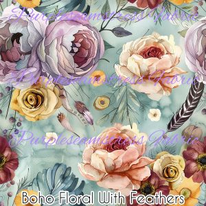 Boho Floral with Feathers - Fabric
