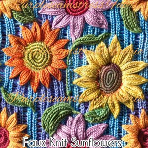 Faux Knit Sunflowers - Fabric