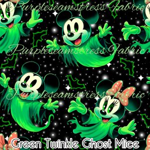Green Twinkle Ghost Mice - Fabric