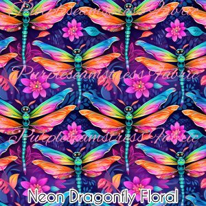 Neon Dragonfly Floral - Fabric