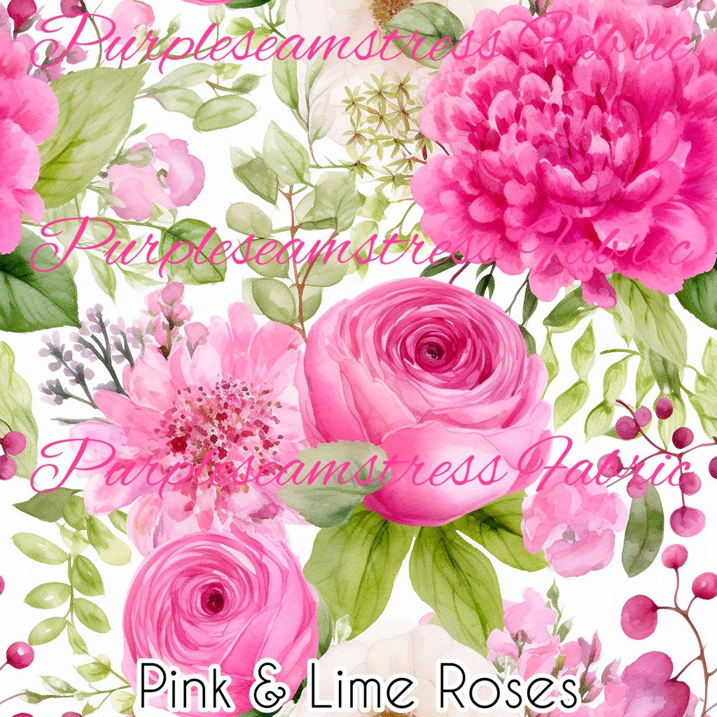 Pink & Lime Roses – Purpleseamstress Fabric