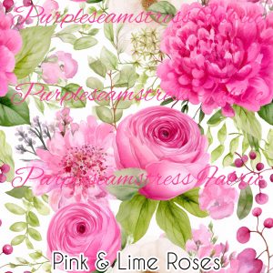 Pink & Lime Roses - Fabric
