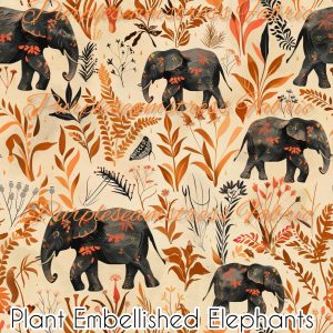 Plant Embellished Elephants - Fabric