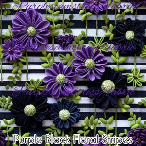 Purple Black Floral Stripes - Fabric