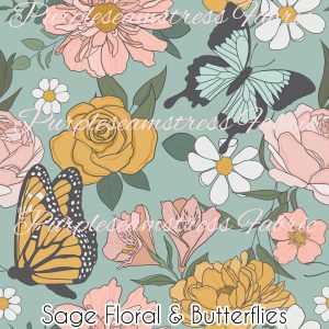 Sage Floral & Butterflies - Fabric