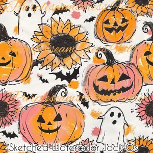 Sketched Watercolor Jack O's - Fabric