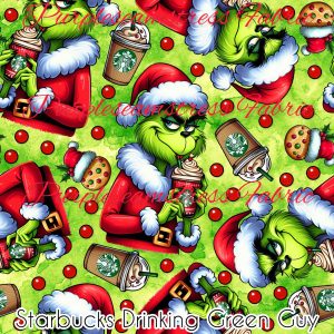 Starbucks Drinking Green Guy - Fabric