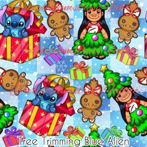 Tree Trimming Blue Alien - Fabric