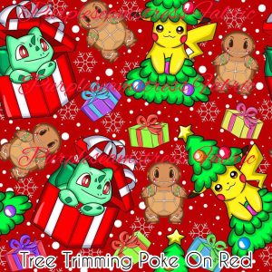 Tree Trimming Poke on Red - Fabric