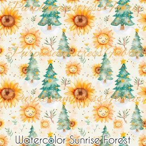 Watercolor Sunrise Forest - Fabric