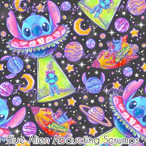 Blue Alien Abducting Scrumps - Fabric