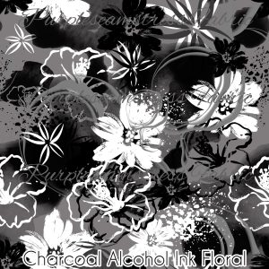 Charcoal Alcohol Ink Floral - Fabric