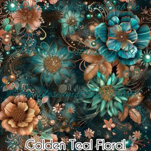 Golden Teal Floral - Fabric