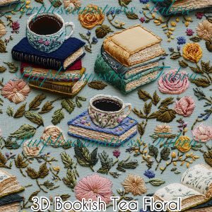 3D Bookish Tea Floral - Fabric