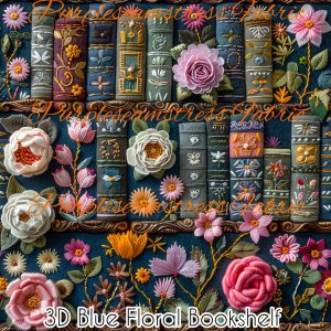 3D Blue Floral Bookshelf - Fabric