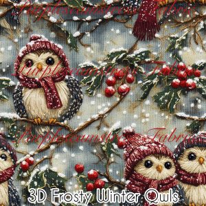 3D Frosty Winter Owls - Fabric