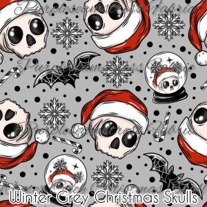 Winter Grey Christmas Skulls - Fabric