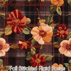 Fall Stitched Plaid Posies - Fabric
