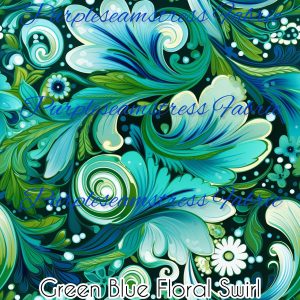 Green Blue Floral Swirl - Fabric